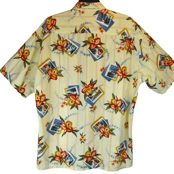 Pierre Cardin Hawaiian Postcard Cotton Short Sleeve Button Down Shirt - Size XL - Picture 5 of 6